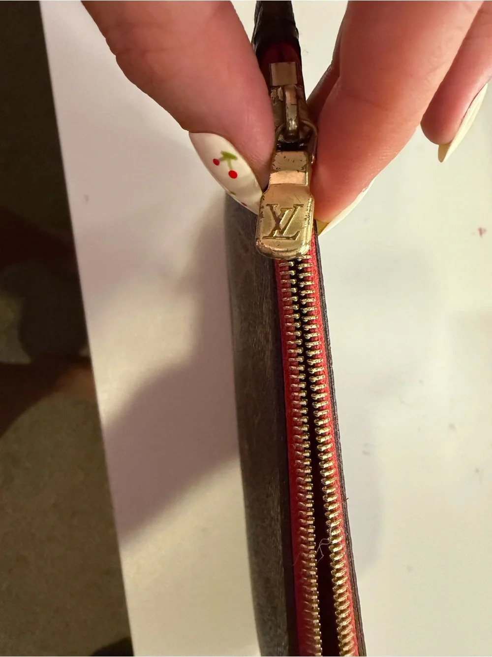 Louis Vuitton Brown Monogram Zip Pouch with Red Trim and Gold Hardware
